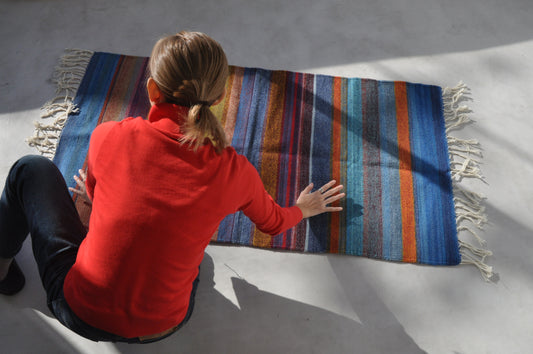 メキシカンラグ(148×78cm, レインボー縞柄)