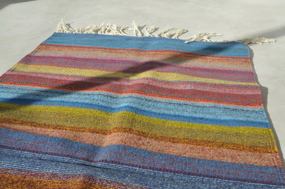 メキシカンラグ(148×78cm, レインボー縞柄）