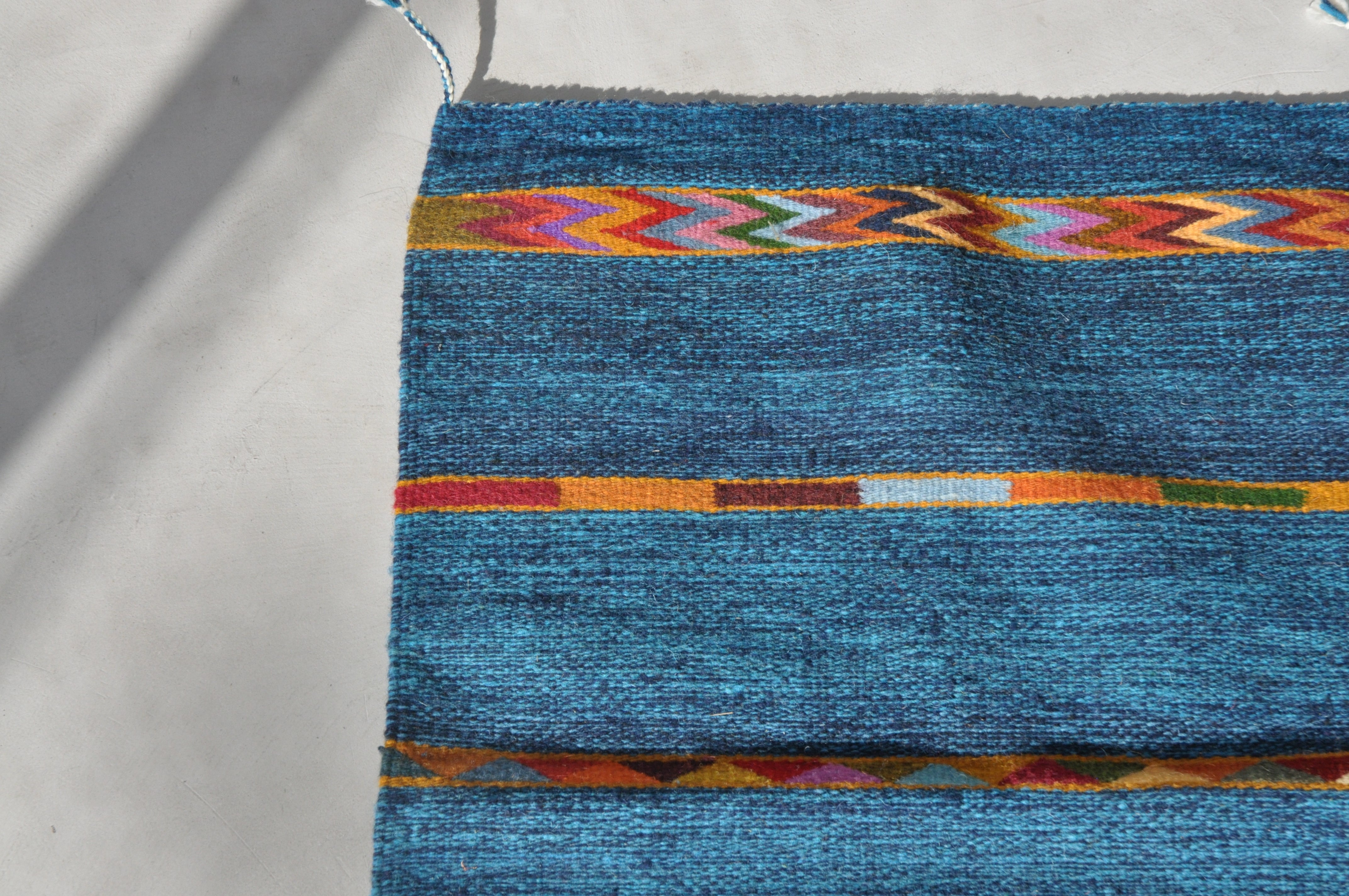 サポテックラグ(70×50cm、ブルー): メキシコ、オアハカ州のサポテコ族