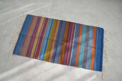 メキシカンラグ(148×78cm, レインボー縞柄）